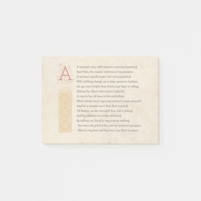 Post-it® Sonnet 20 de Shakespeare (XX) sur le parchemin (Devant)