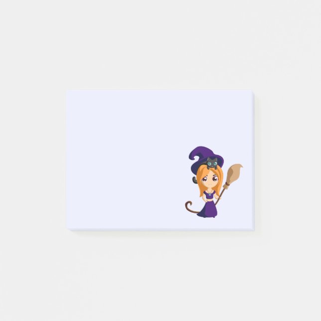 Post-it® Sorcière mignonne en Casquette violet Halloween (Devant)