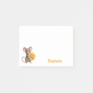 Post-it® Souris avec mousson de fleurs jaunes Nom personnal