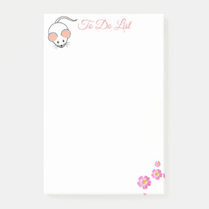 Post-it® Souris blanc et fleurs roses sur blanc
