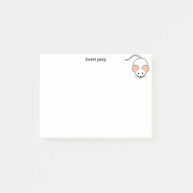 Post-it® Souris blanche mignonne & calligraphie (Devant)