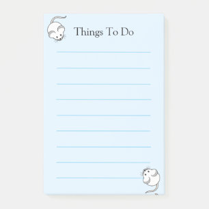 Post-it® Souris blanches mignonnes sur fond bleu clair rayé