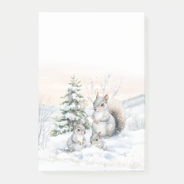 Post-it® Squirrels in Winter Snow Post-It Notes (Devant)
