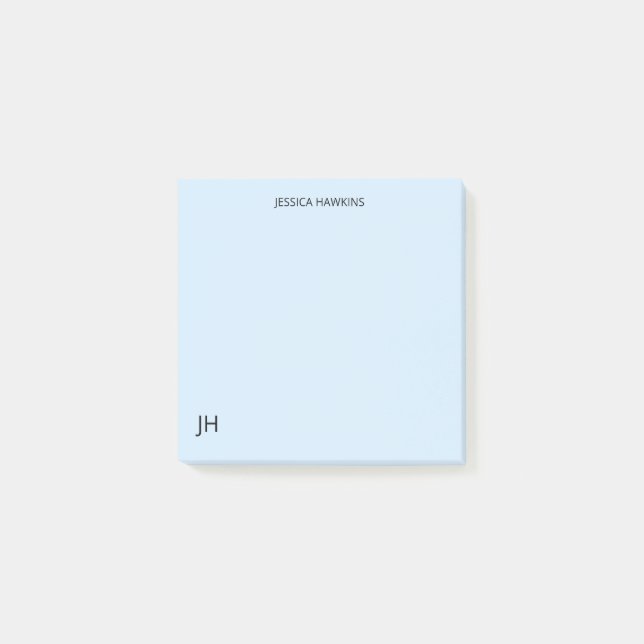 Post-it® Stations personnelles simples Monogramme bleu pâle (Devant)