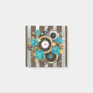 Post-it® Steampunk Clock and Turquoise Roses on Striped