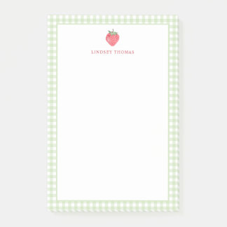 Post-it® Strawberry Green Gingham Border Personalized