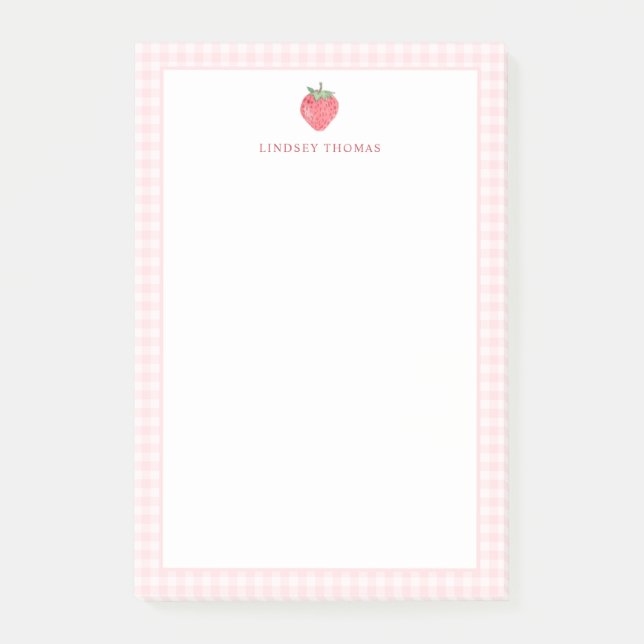 Post-it® Strawberry Pink Gingham Border Personalized (Devant)
