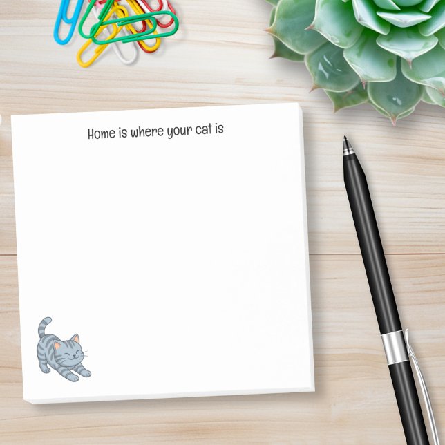 Post-it® Stretching Grey Tabby Cat Custom Text (Créateur téléchargé)