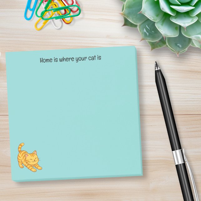 Post-it® Stretching Orange Tabby Cat Green Custom Text (Créateur téléchargé)