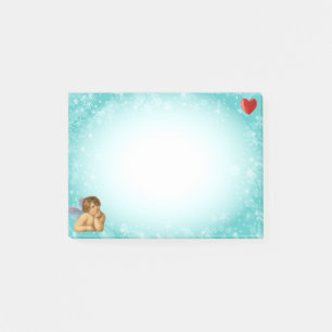 Post-it® Style Raphael Cherub & Coeur sur bleu clair