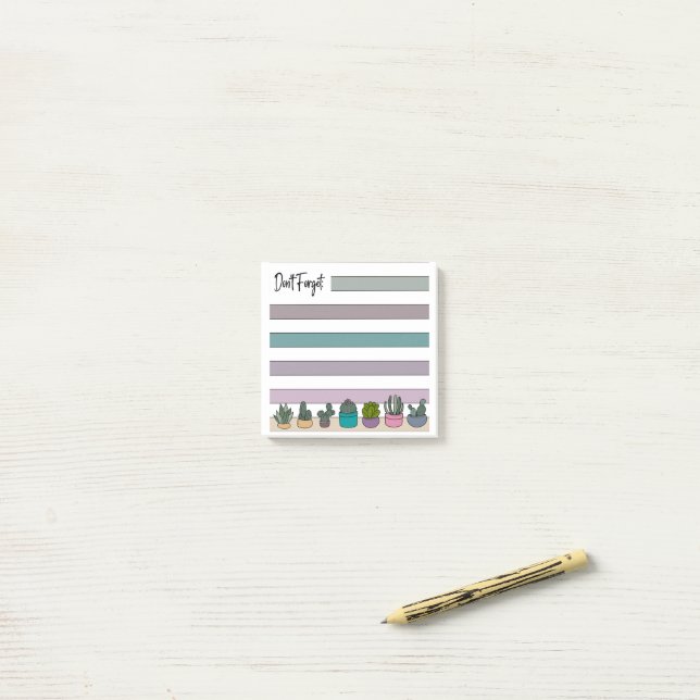 Post-it® Succulentes & Cactus en pot avec lignes arc-en-cie (Sur un bureau)