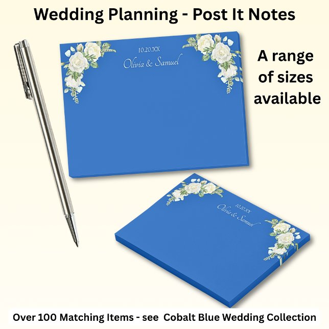 Post-it® Suite Mariage de roses bleu et blanc Cobalt (Créateur téléchargé)