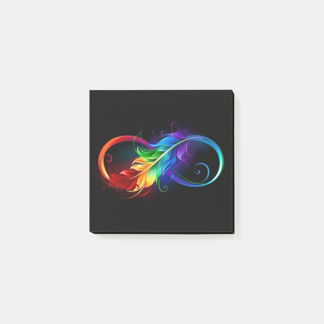 Post-it® Symbole d'infini avec plume arc-en-ciel (Devant)