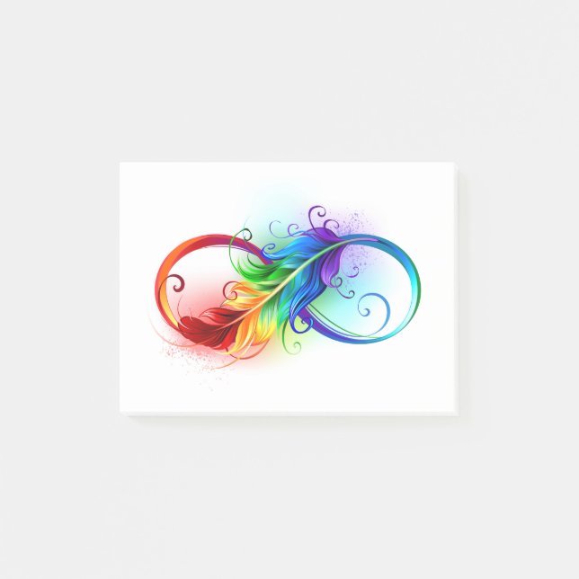 Post-it® Symbole d'infini avec plume arc-en-ciel (Devant)