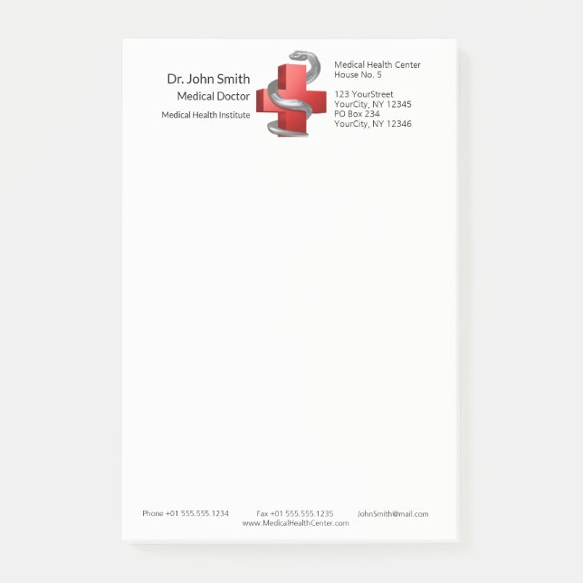 Post-it® Symbole serpent serpent de Croix Médicale Rouge (Devant)