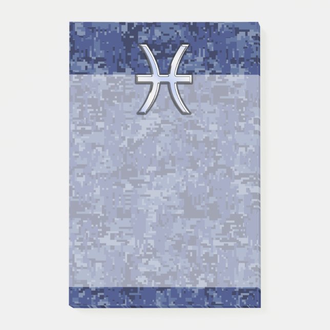 Post-it® Symbole Zodiaque Pisces sur Camo numérique bleu ma (Devant)