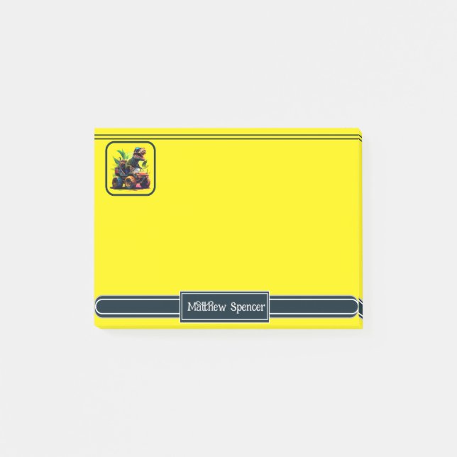 Post-it® T-Rex jaune équitation Monster Truck Dinosaure Nom (Devant)