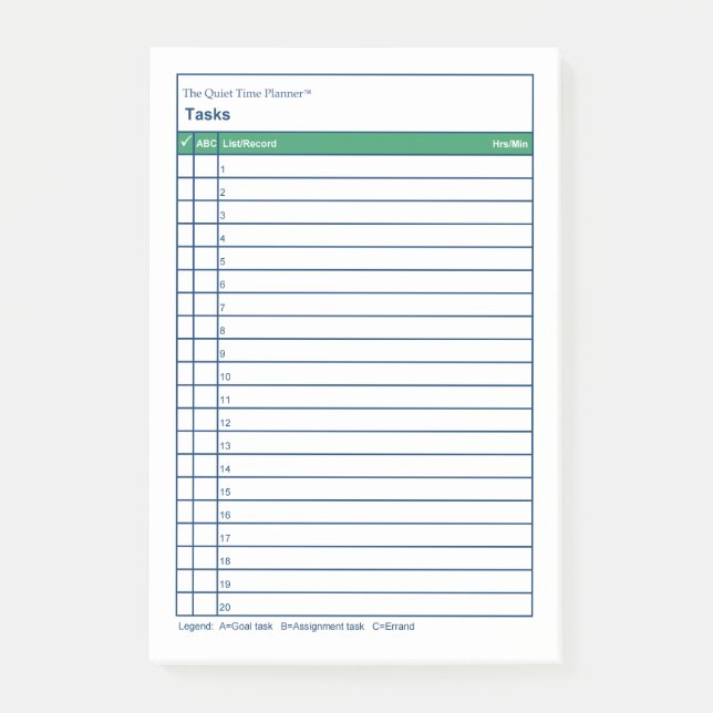 Post-it® Tâches du planificateur de temps silencieux™ - Not (Devant)