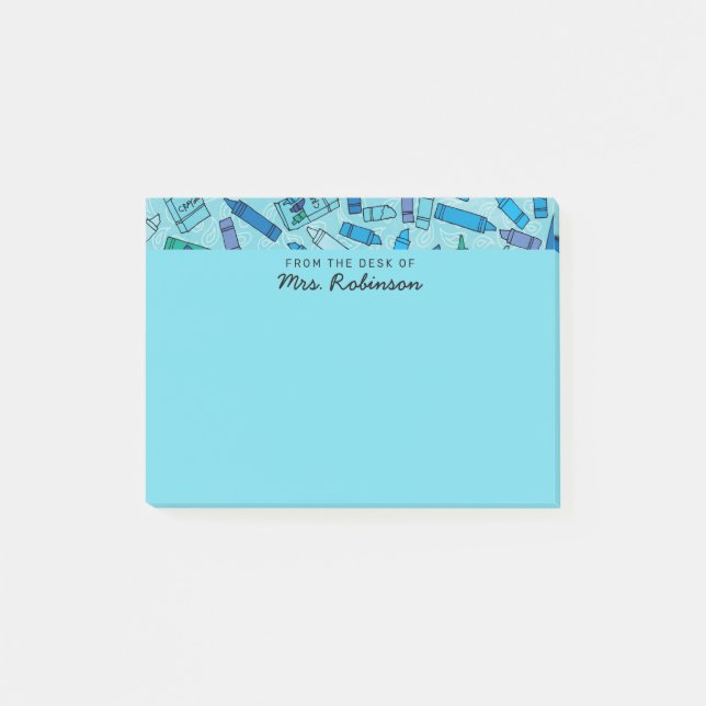 Post-it® Teacher de Crayons Bleus Cute du bureau de 4x3 (Devant)