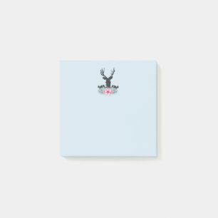 Post-it® Tête de cerf noir avec Fleurs et Montagnes roses