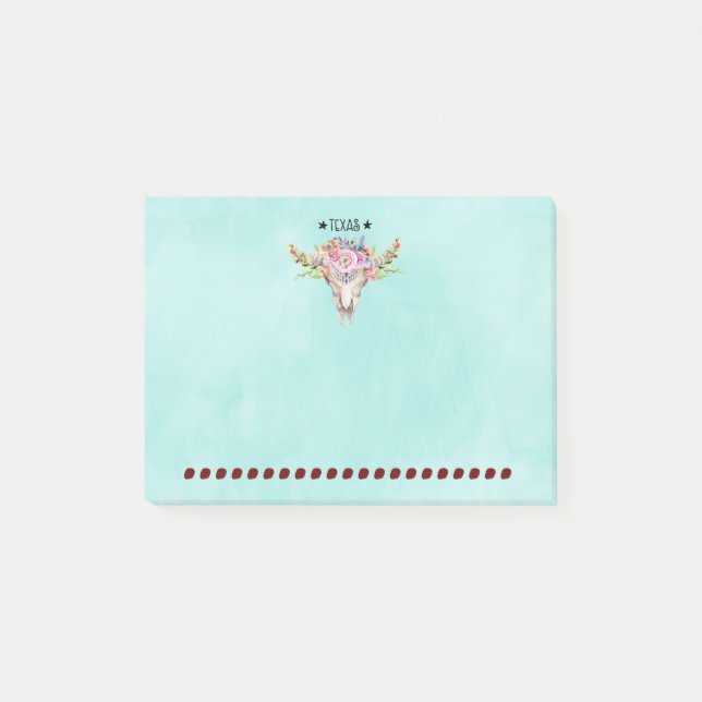 Post-it® Texas Boho Crâne de vache avec fleurs chic tendanc (Devant)