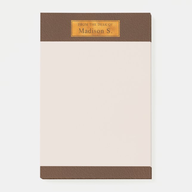 Post-it® Texture de faux cuir marron avec bannière en feuil (Devant)