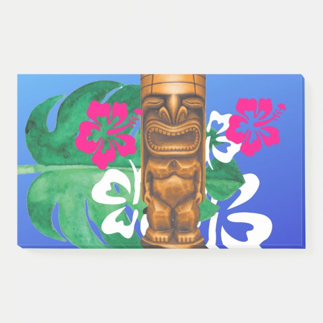 Post-it® Tiki et hibiscus en bois bleu de la marine (Devant)