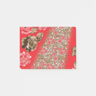 Post-it® Tissu rouge éclatant avec floral complexe et