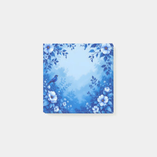 Post-it® Toile de Jouy Fleurs Bleues Et Oiseau Bleu
