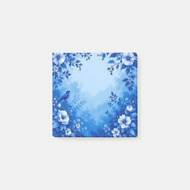 Post-it® Toile de Jouy Fleurs Bleues Et Oiseau Bleu (Devant)