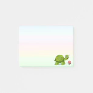 Post-it® Tortue mignonne et fleur sur les tons pastel