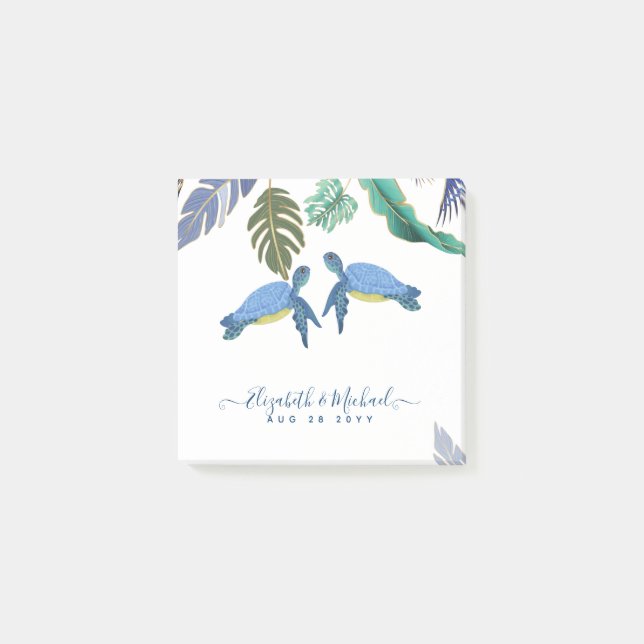 Post-it® Tortues de mer Mariage bleu jaune (Devant)