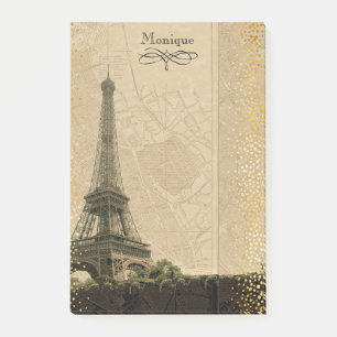 Post-it® Tour Eiffel Paris Carte Vintage Gold Monogramme 4x