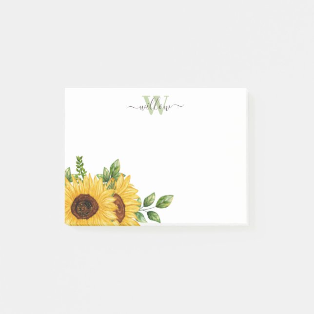 Post-it® Tournesol aquarelle avec Monogramme (Devant)