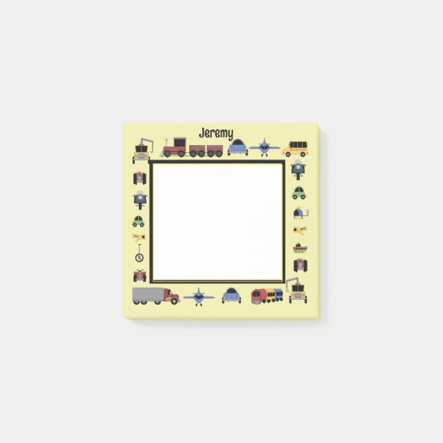 Post-it® Trains, Plaines et Automobiles Garçons Monogrammes (Devant)