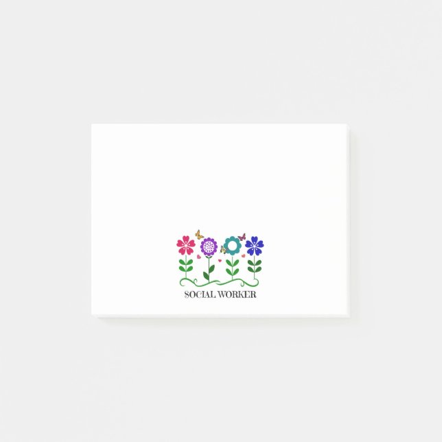 Post-it® Travailleur social...Fleurs, Coeurs et Papillons (Devant)