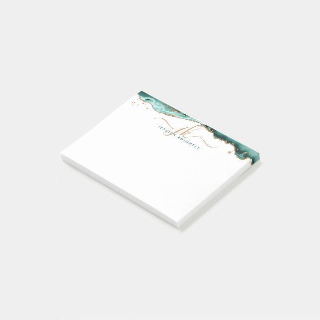 Post-it® Turquoise Agate Geode Gold Parties scintillant Scr (Incliné)