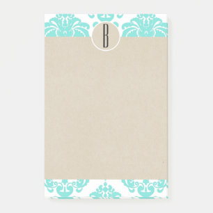 Post-it® Turquoise Aqua Glam Damask Kraft Monogramme initia