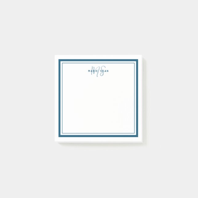 Post-it® Turquoise Bleu Minimaliste Simple Monogramme Deux  (Devant)
