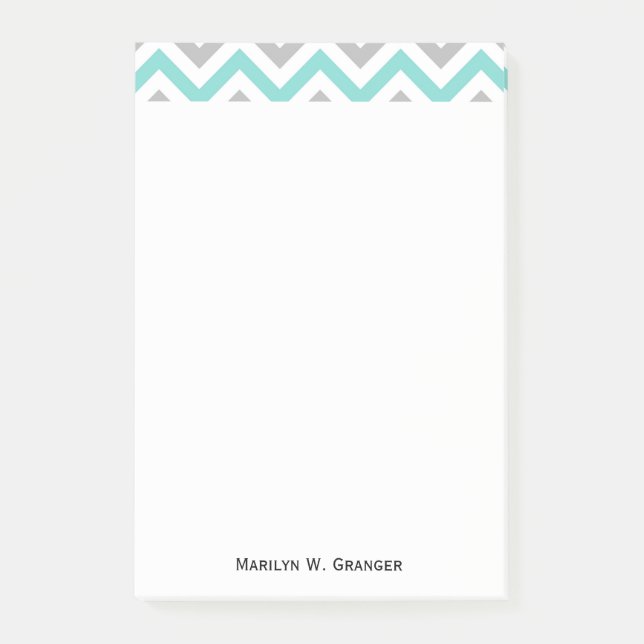Post-it® Turquoise, Gray, Wht Large Chevron Zig Zag (Devant)