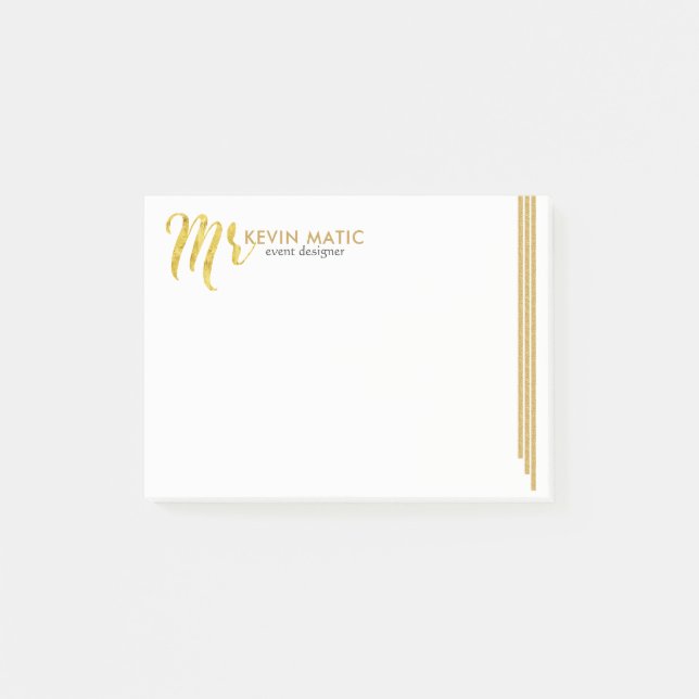 Post-it® Typographie Or M. Gold Stripes Design moderne (Devant)