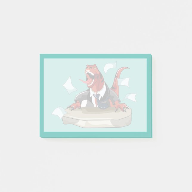 Post-it® Tyrannosaurus Rex Boss Assis À Un Bureau. (Devant)