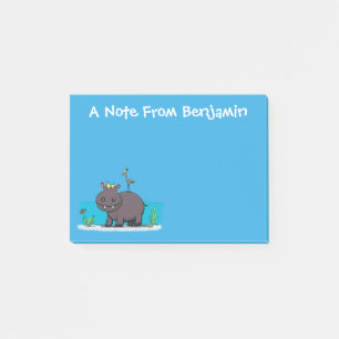 Post-it® Un joli hippo avec un dessin de voeux d'anniversai