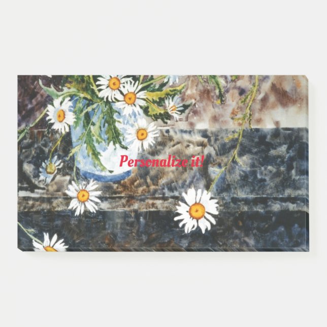 Post-it® Un pot bleu et blanc de marguerites sauvages sur u (Devant)