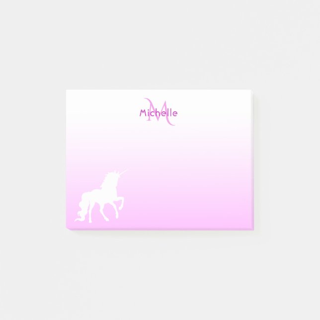 Post-it® Unicorn pink white monogram name girl (Devant)