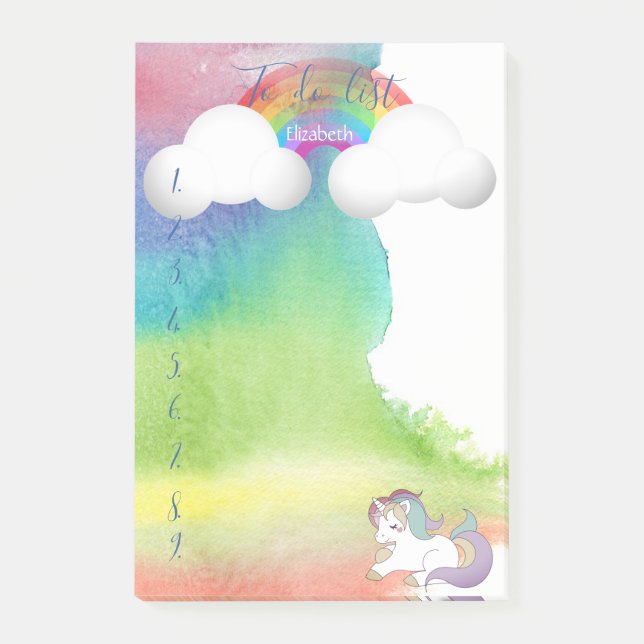 Post-it® Unicorne, Arc en ciel, Aquarelle (Devant)