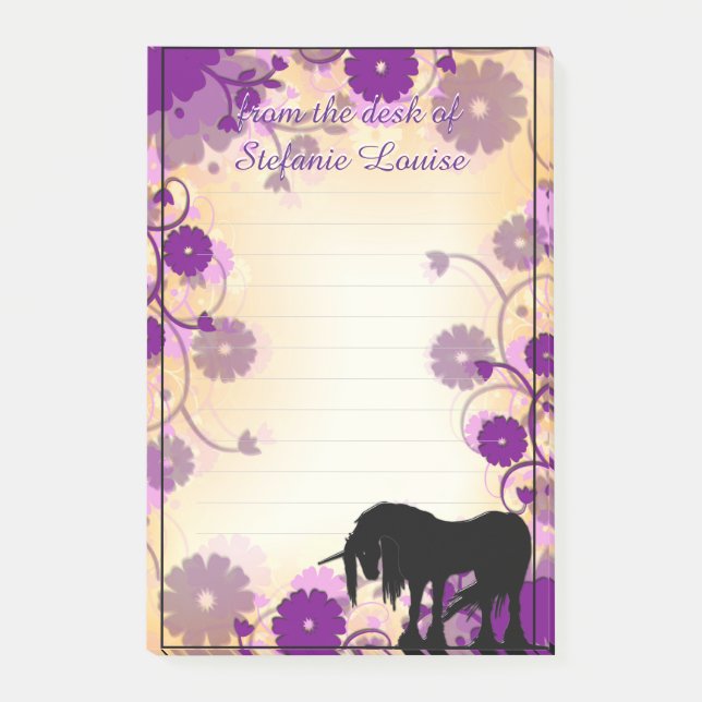Post-it® Unicorne mystique avec lignes (jaune avec violet) (Devant)
