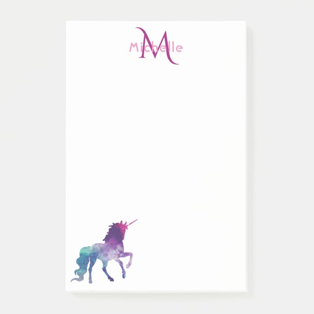 Post-it® Unicorne violet blanc monogrammé (Devant)