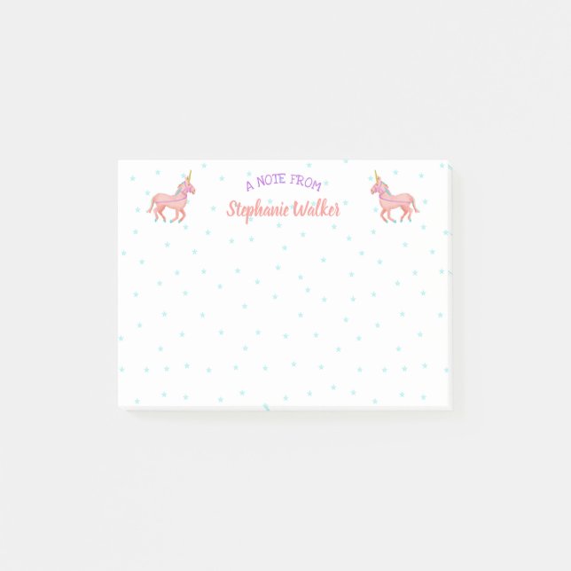 Post-it® Unicornes et étoiles roses mignons | Personnalisé (Devant)