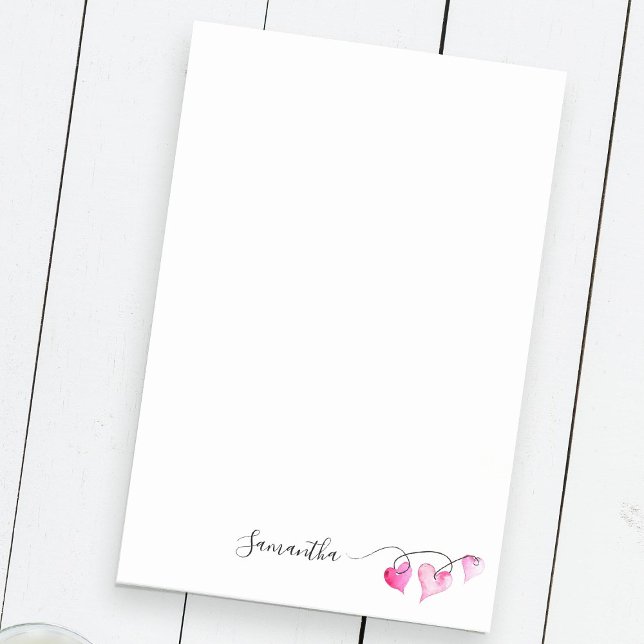 Post-it® Valentine's Personalized String of Hearts (Custom post-it-notes feature your name with watercolor hearts by Victoria Grigaliunas DoTellABelle)